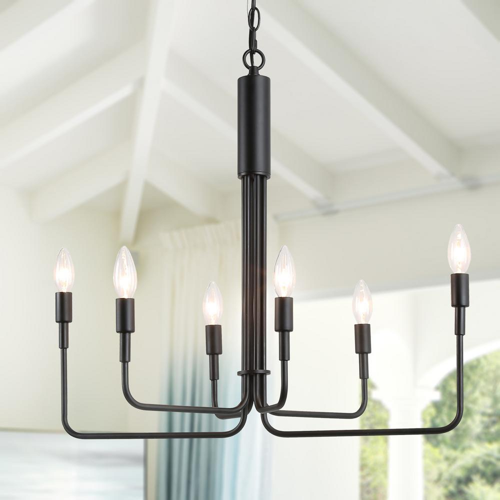 LNC Arlin 25 in. 6Light Chandelier Light with Modern Matte Black