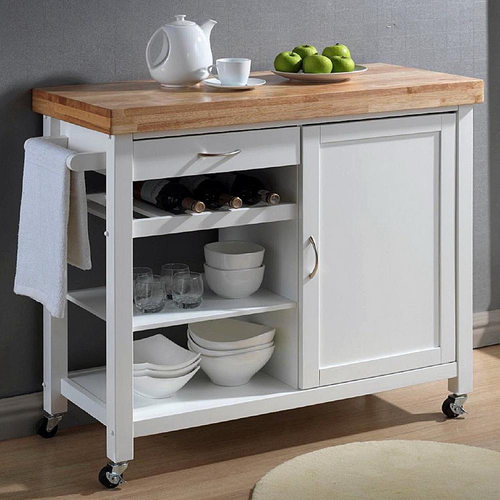 Baxton Studio Denver White Kitchen Cart With Butcher Block Top 28862   White Baxton Studio Kitchen Carts 28862 3980 Hd 64 1000 