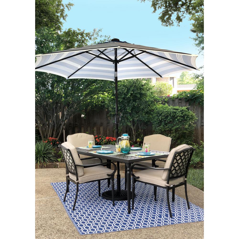 Sun Ray 9 Ft Steel Solar Lighted 8 Rib Round Market Patio Umbrella In Navy Striped 841006 The Home Depot