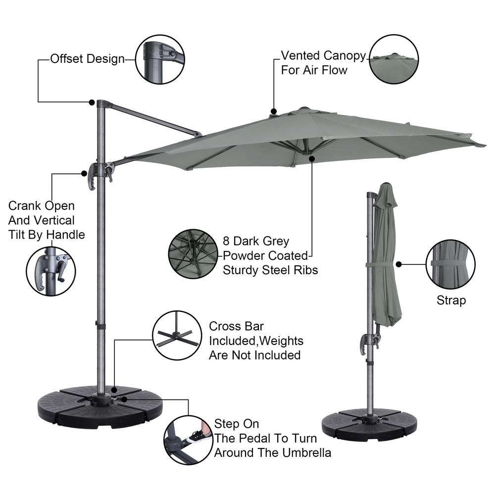 Villacera 10 Ft Steel Cantilever Tilt Patio Umbrella In Gray Hwd630700 The Home Depot