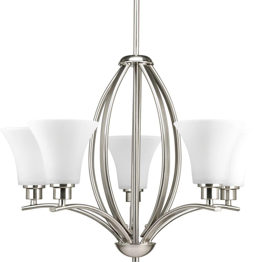 Progress Lighting Joy Collection 5 Light Brushed Nickel Chandelier Progress Lighting Joy Collection 5 Light Brushed Nickel Chandelier With Etched Glass Shade