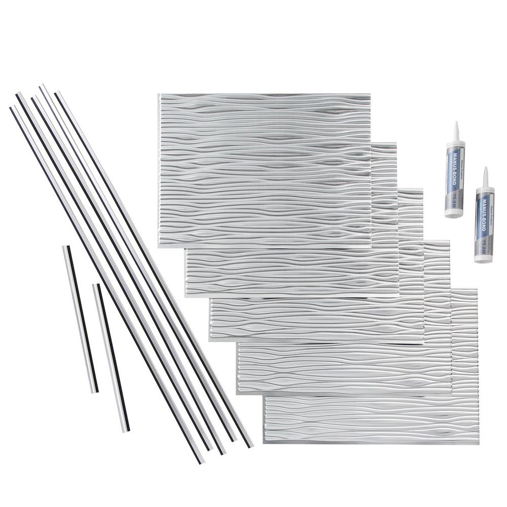 18 x 24 Panel Fasade Easy Installation Waves Brushed Aluminum Backsplash Panel for Kitchen and Bathrooms