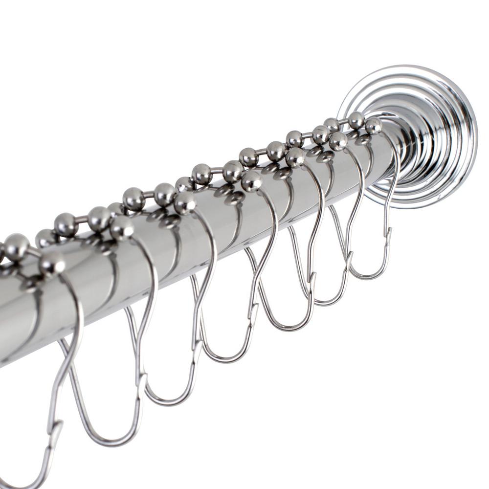 Chrome Stainless Steel Tension Shower Curtain Rods Fixed Shower Rod With Hooks In Chrome
