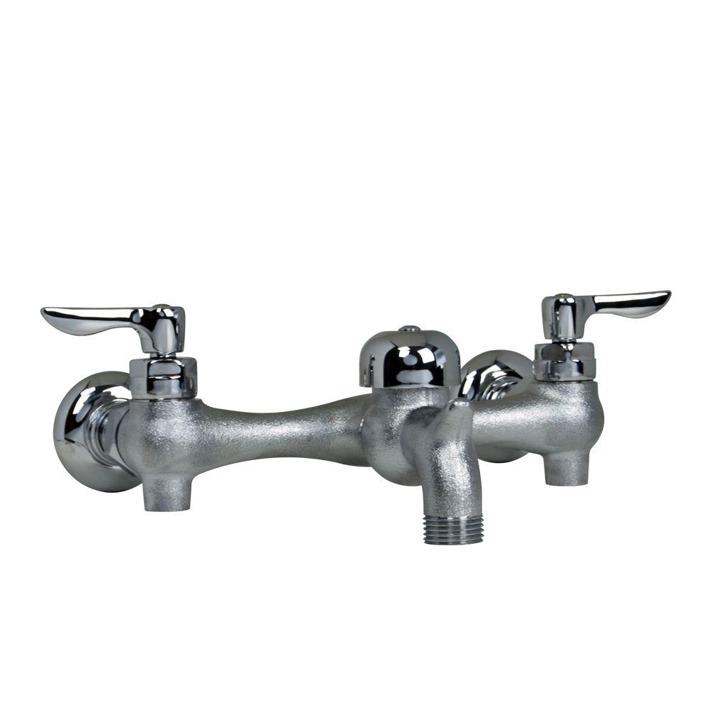 American Standard Exposed Yoke Wall Mount 2 Handle Utility Faucet In Rough Chrome With Vacuum Breaker
