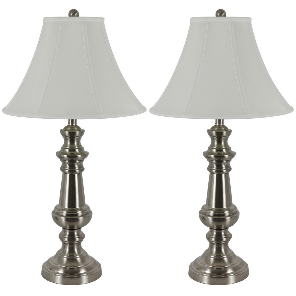 Decor Therapy Thompson 32 In Brushed Steel Touch Control Table Lamp With Shade Set Of 2