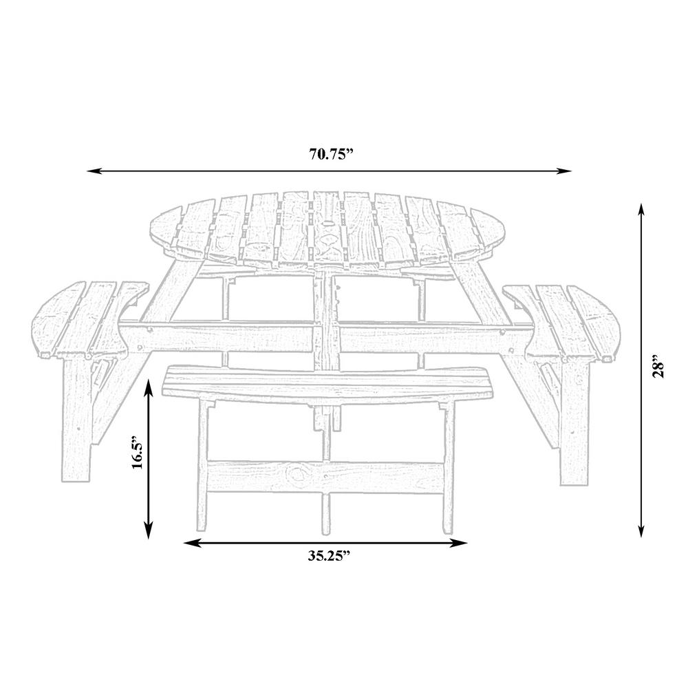 Gardenised 8 Person Brown Round Wooden Outdoor Patio Deck Garden