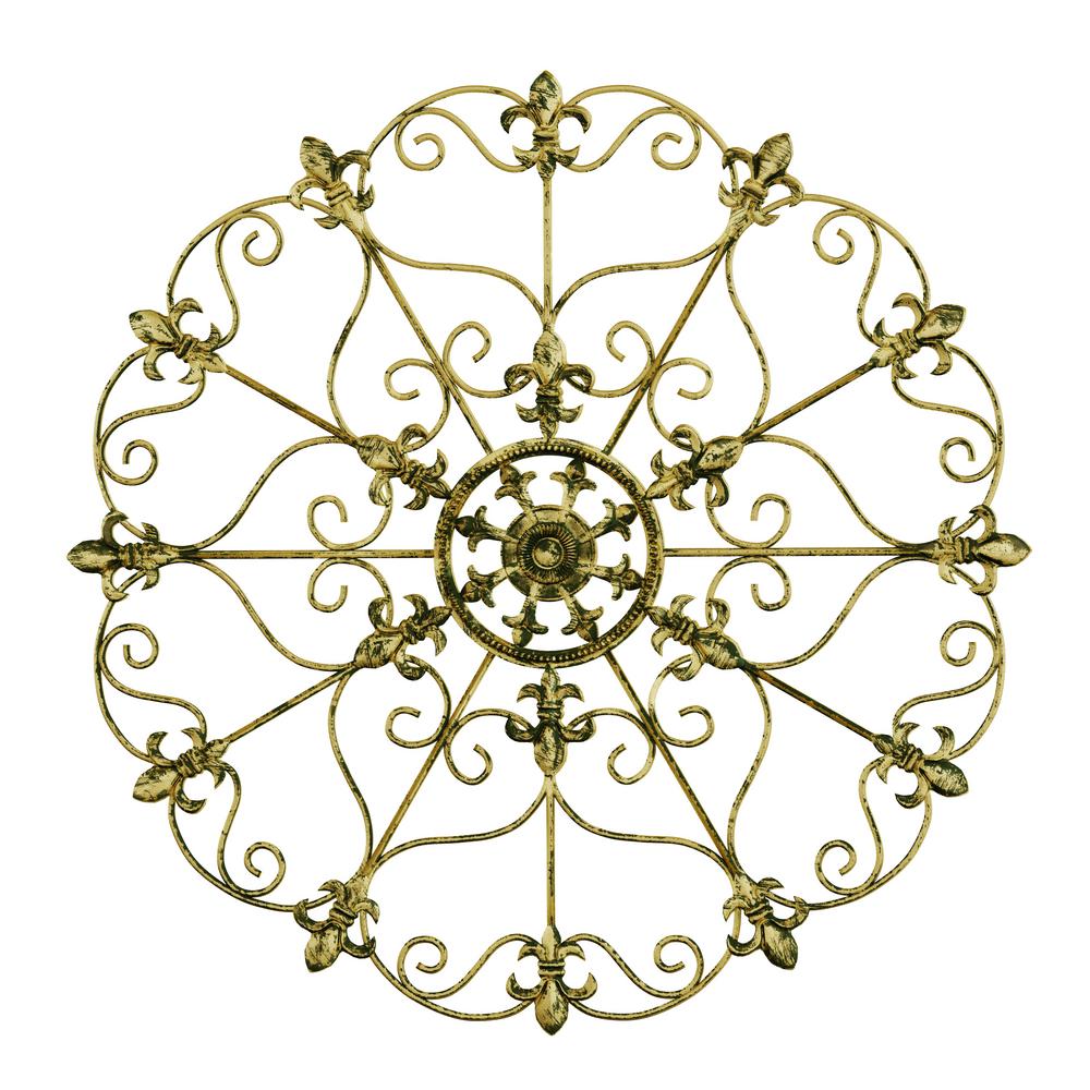 Lavish Home 16 In Metal Fleur De Lis Round Medallion Wall