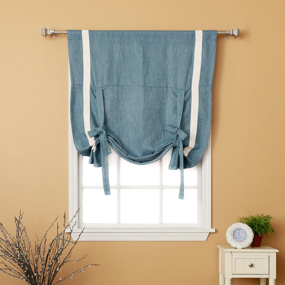 Best Home Fashion 63 In L Aqua Textured Faux Linen Bordered Tie
