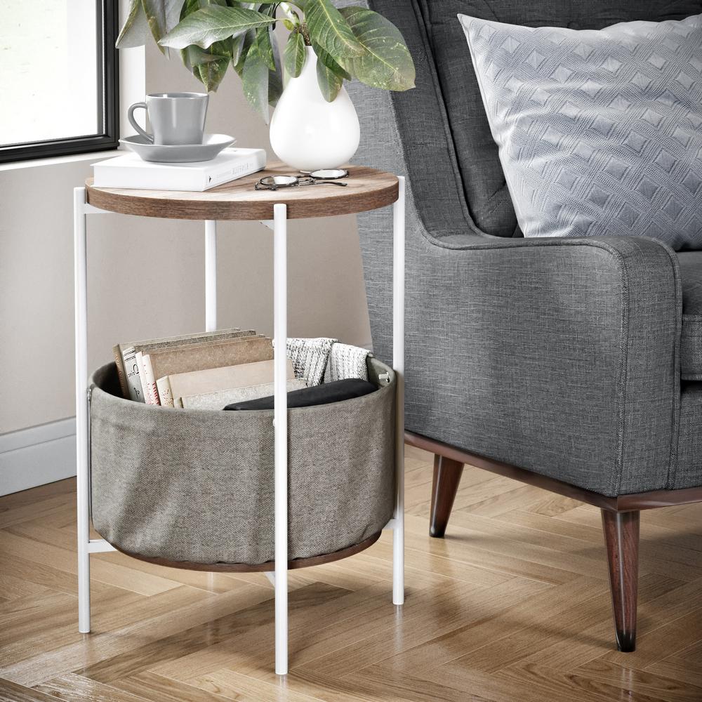 Nathan James Oraa Rustic Oak and White Metal Frame Side Table with 