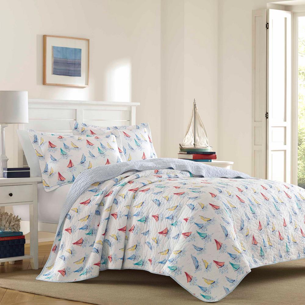 Laura Ashley Ahoy 3 Piece Bright Blue King Quilt Set 222270 The