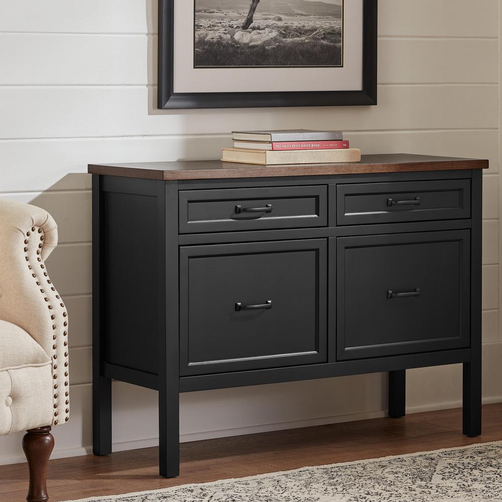 Home Decorators Collection Appleton 4 Drawer Black And Walnut Wood Lateral File Console 41 5 In W X 30 5 In H Sk19346e2r2 B The Home Depot