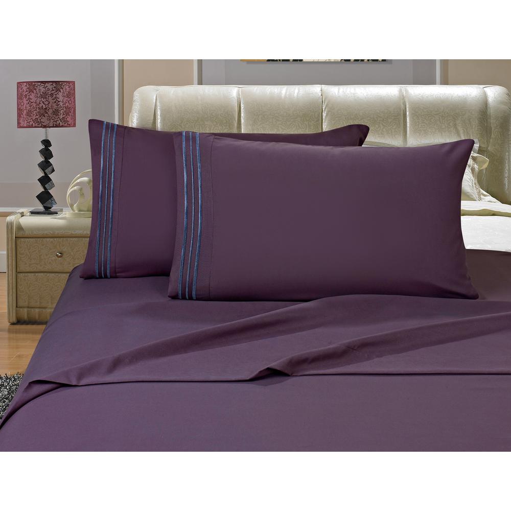 Elegant Comfort 1500 Series 4 Piece Purple Triple Marrow Embroidered Elegant Comfort 1500 Series 4 Piece Purple Triple Marrow Embroidered Pillowcases Microfiber Split King Size Eggplant Bed Sheet Set V01 Sk The Home