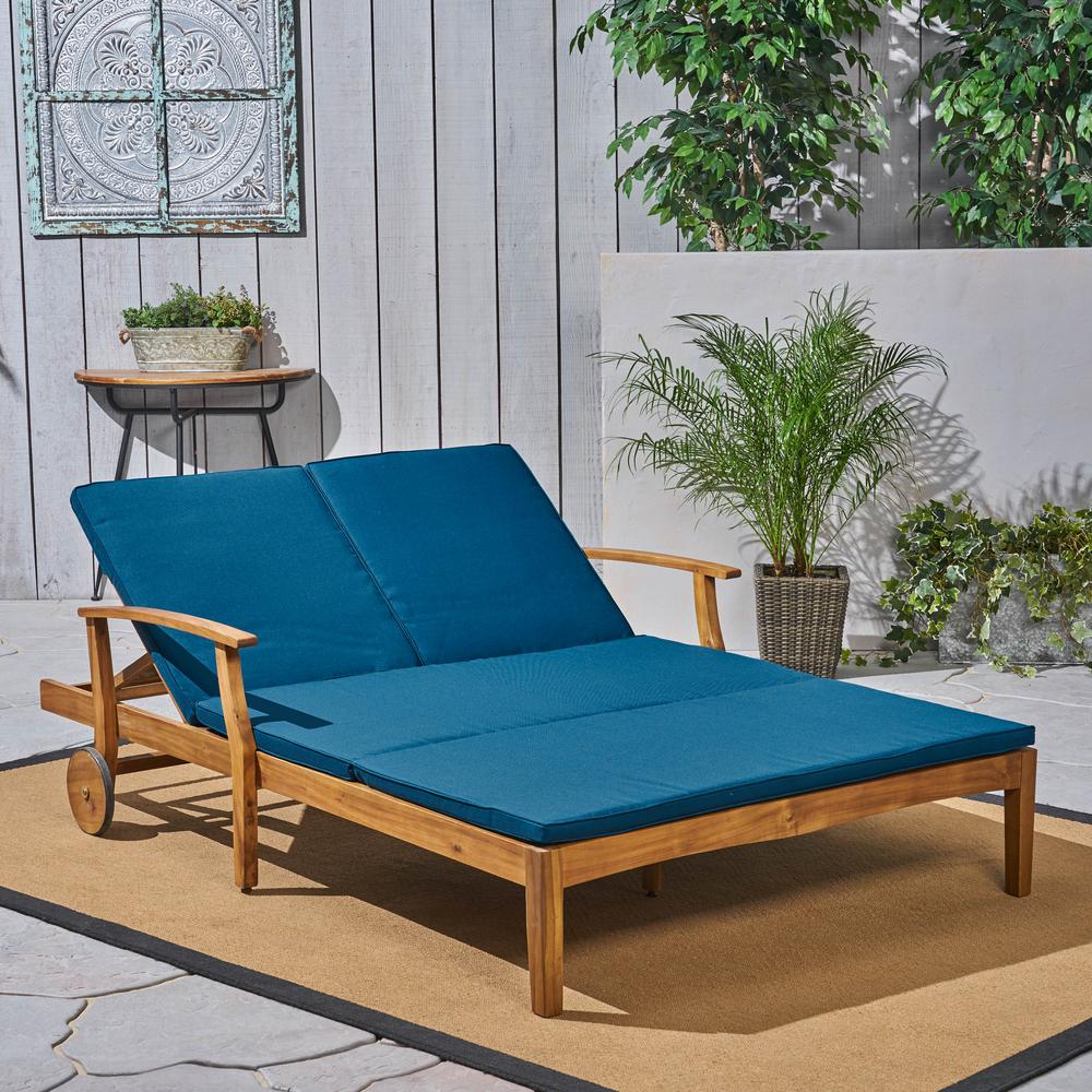 Noble House Perla Teak Brown 1 Piece Wood Outdoor Double Chaise Lounge With Blue Cushions 55099 The Home Depot - Outdoor Double Chaise Lounge Cushion Noble House Perla Teak Brown 1 Piece Wood Outdoor Double Chaise Lounge With Blue Cushions 55099 The Home Depot - Outdoor Double Chaise Lounge Cushion