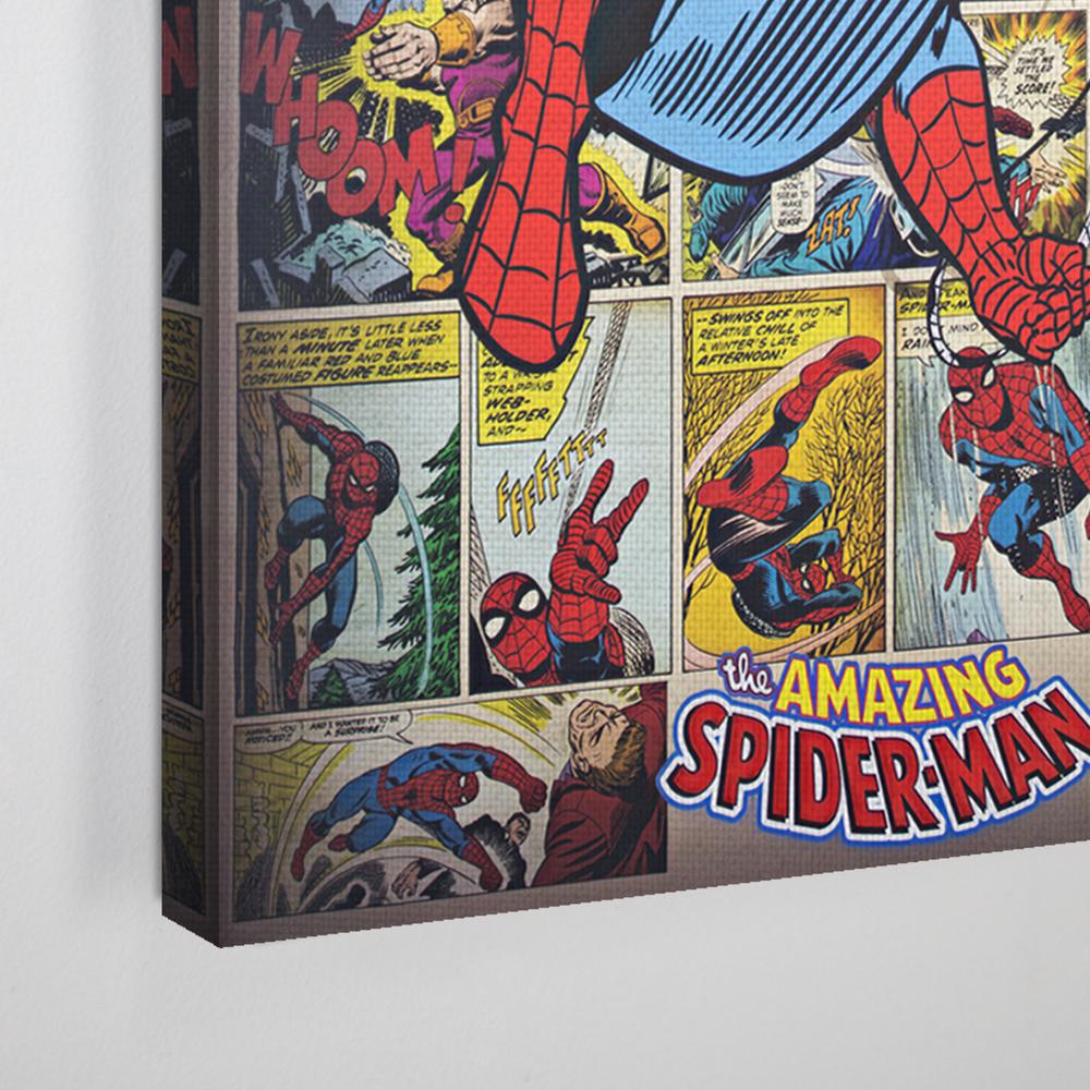 American Art Decor Licensed Marvel Comics Amazing Spider Man Vintage Comic Book Collage Wrapped Canvas Wall Art 212465web The Home Depot