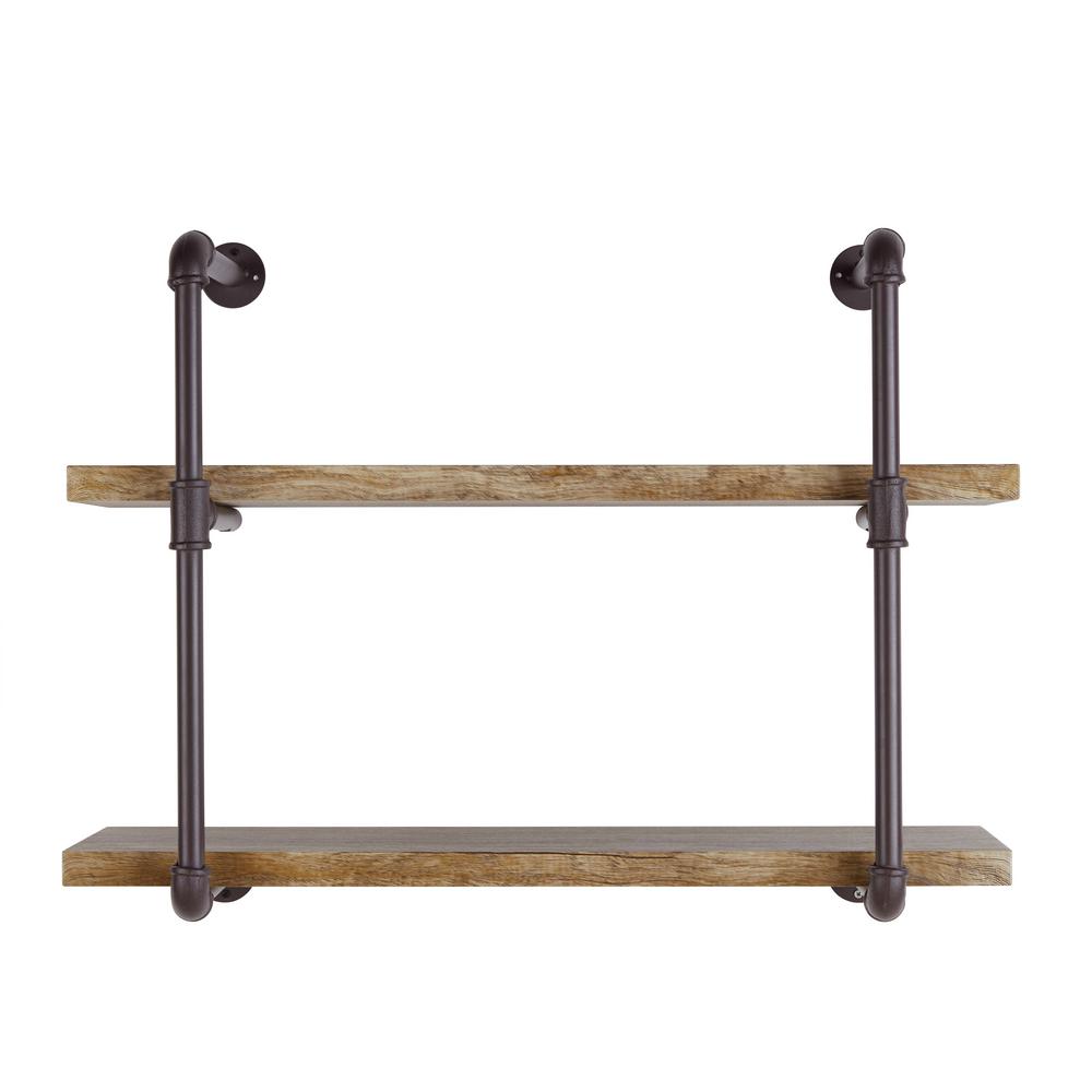 AZL1 Life Concept Reclaimed Wood Shelves with Black Industrial Pipe