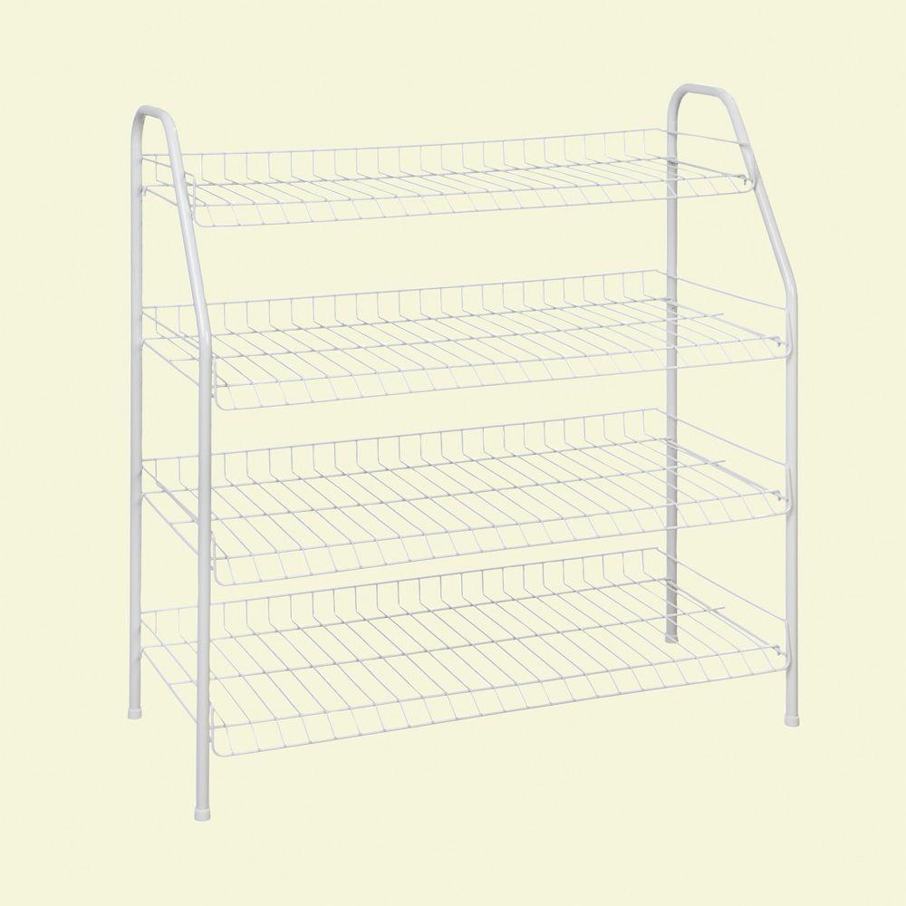 Closetmaid 28 In H X 26 In W X 12 In D 4 Shelf 12 Pair Ventilated Wire Shoe Organizer In White 8131 The Home Depot