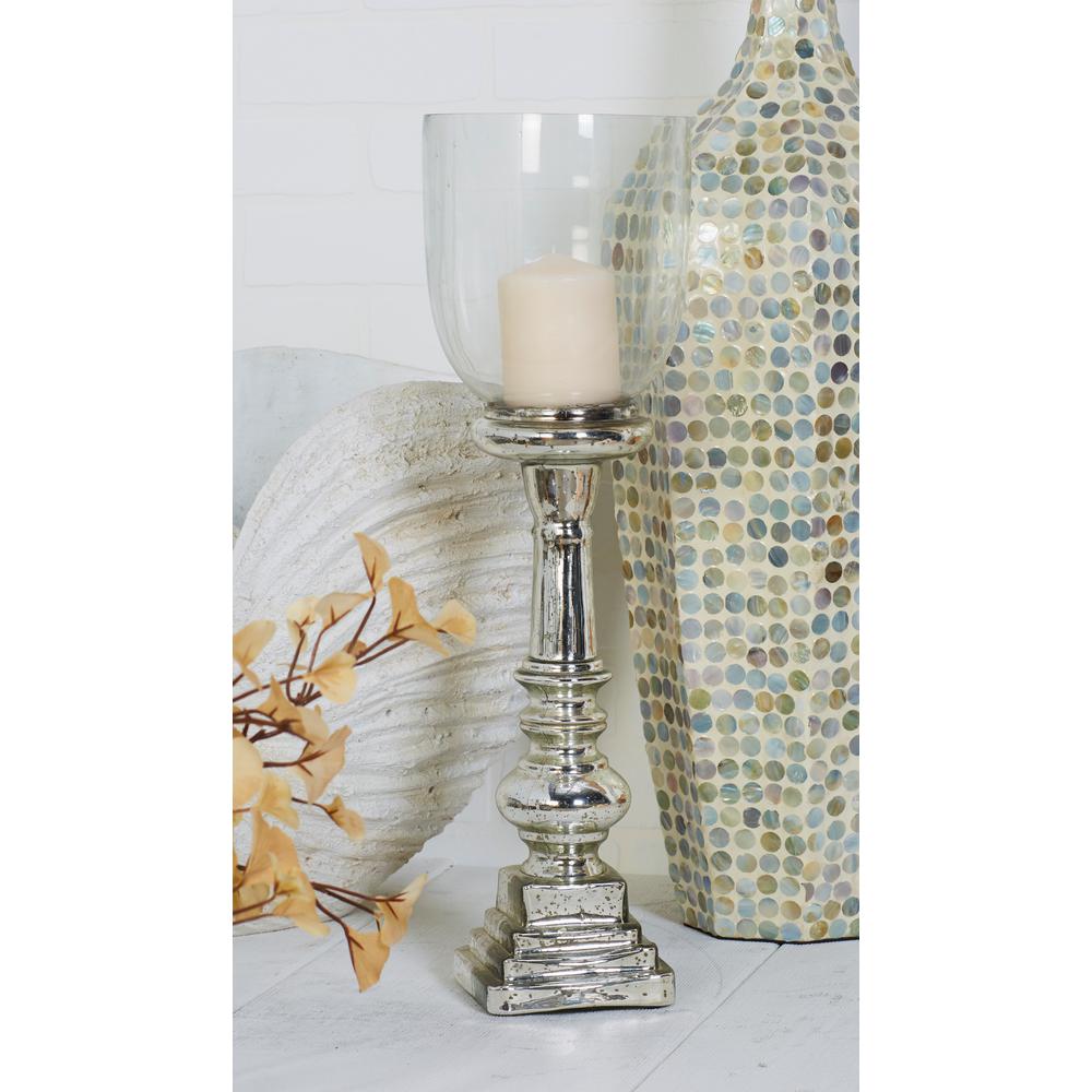 Silver Glass Candle Holder Wood Style Pedestal Shaft Decorative Square Base New Ebay