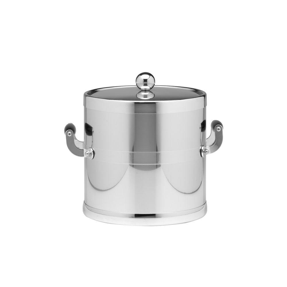 Kraftware Americano 3 Qt. Polished Chrome Ice Bucket and Lid, Wood Side Handles70094 The Home