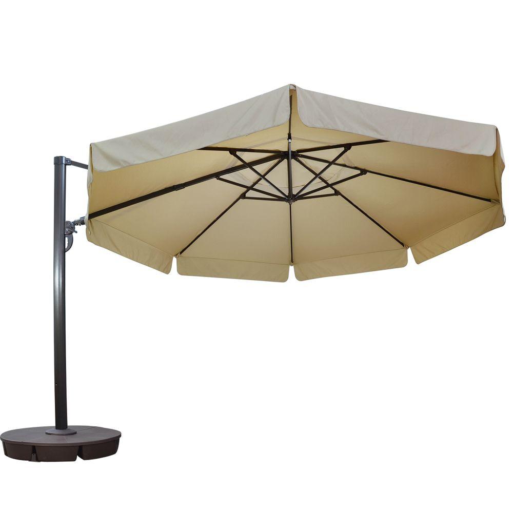 Island Umbrella Victoria 13 Ft Octagonal Cantilever With Valance Patio Umbrella In Beige Sunbrella Acrylic Nu6775 The Home Depot