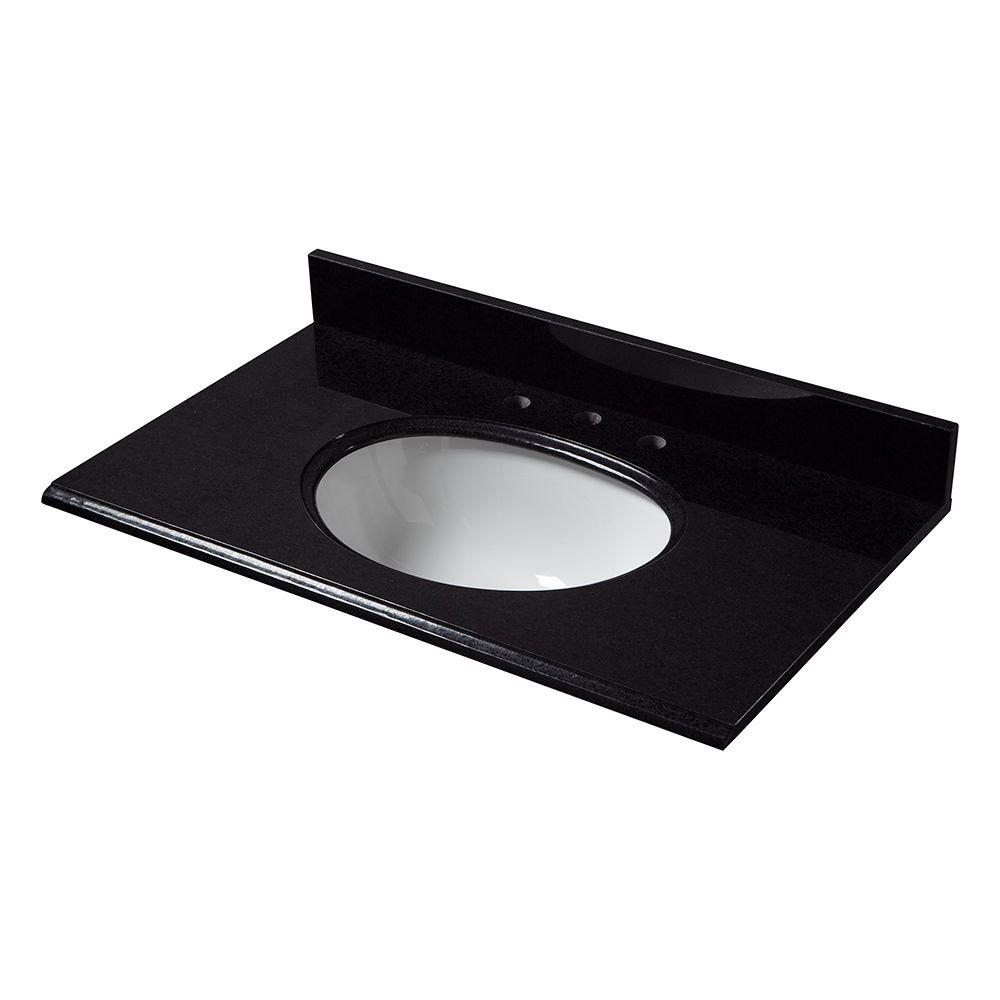 Pegasus 31 in. W Granite Vanity Top in Black with White Bowl31684