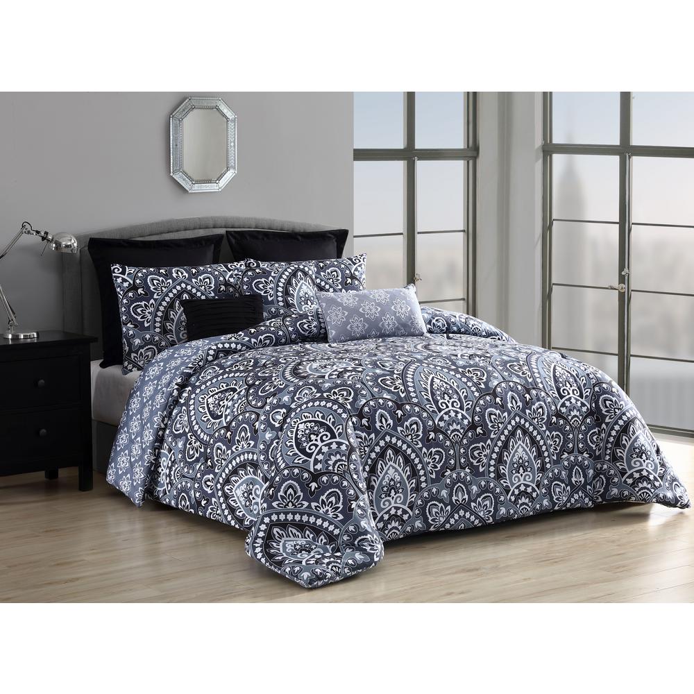 Addison House Palma 8 Piece Black White King Comforter Set