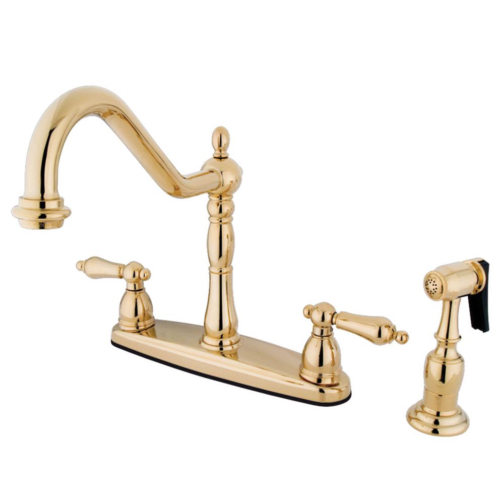 Kingston Brass Heritage 2 Handle Standard Kitchen Faucet With Side Heritage 2 Handle Standard Kitchen Faucet With Side Sprayer In Polished Brass
