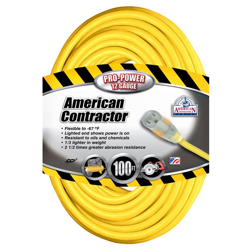American Contractor 100 ft. 12/3 SJEO Outdoor Heavy-Duty T-Prene Extension Cord... by American Contractor