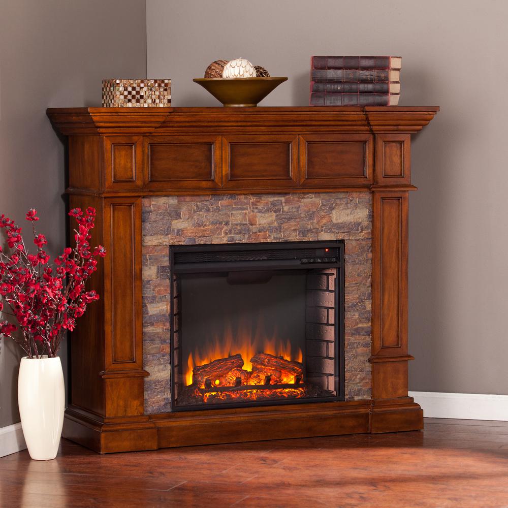 Amesbury 4575 In W Faux Stone Corner Electric Fireplace In Buckeye