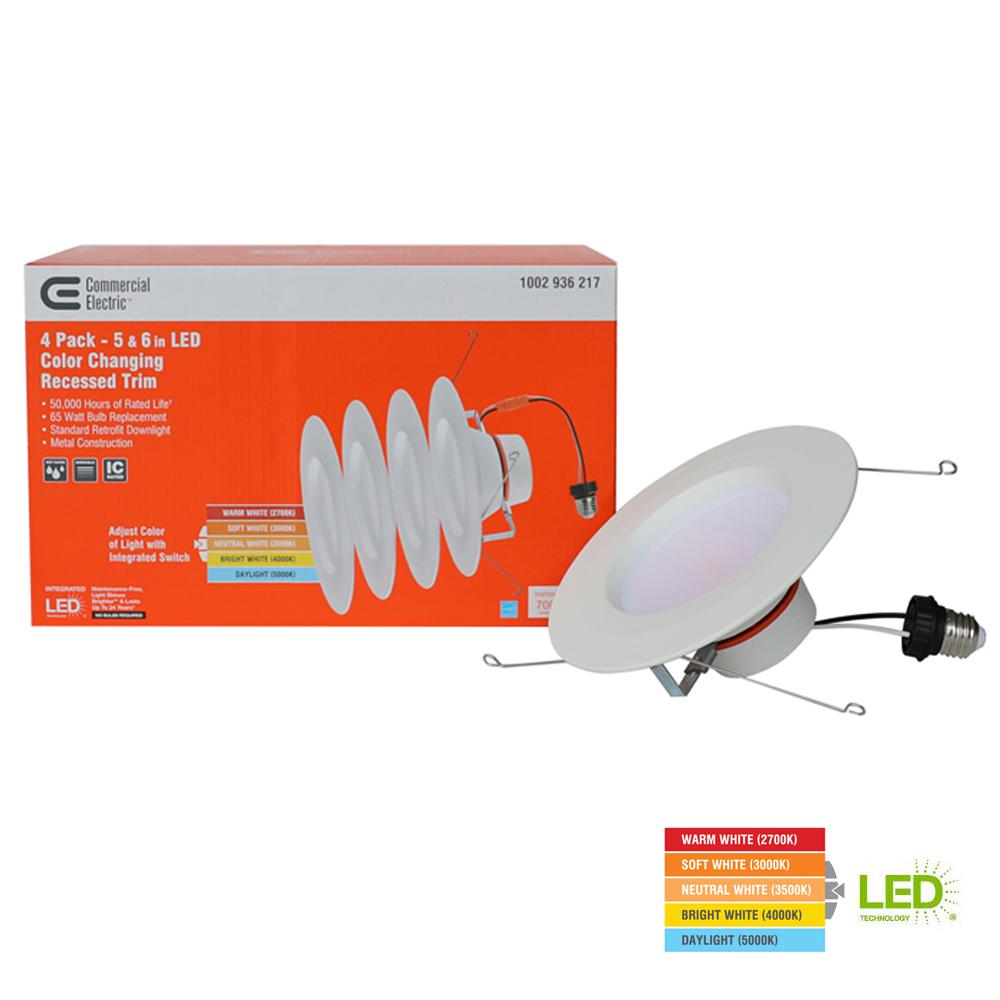 5/6 in. Matte White Integrated LED Recessed Trim 5-Ways (4-Pack)