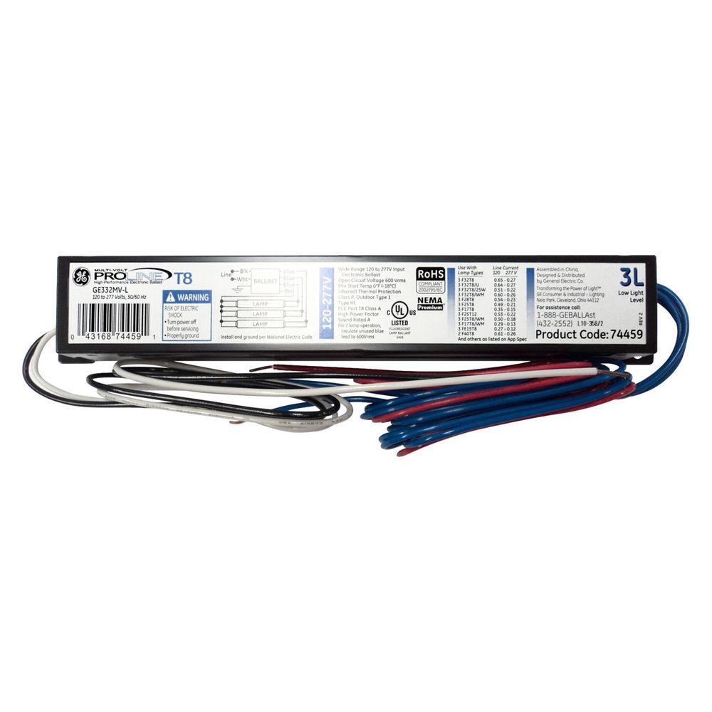 GE 120 to 277Volt Electronic Low Power Factor Ballast for 4 ft. 3Lamp