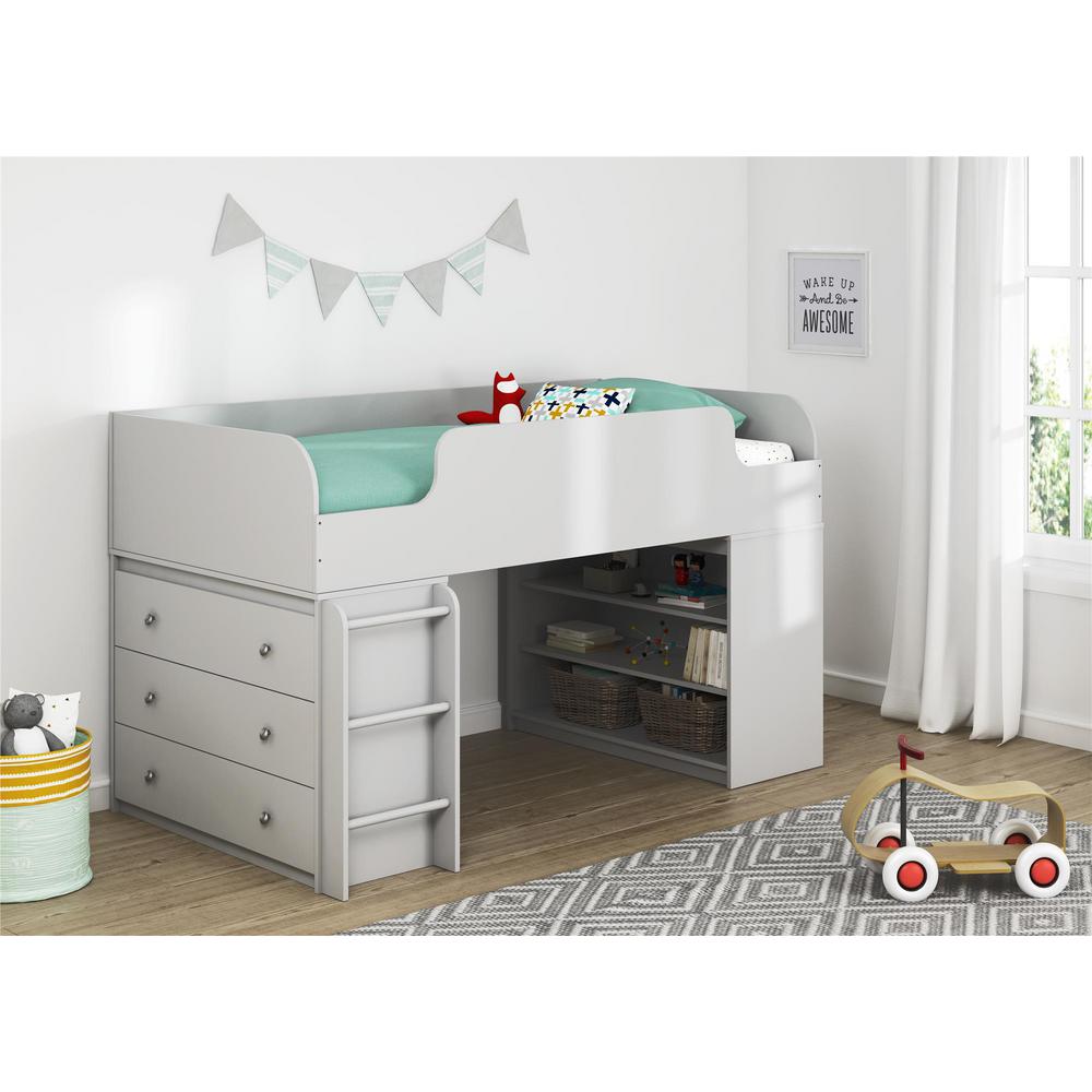 Ameriwood Home Elements Dove Gray Twin Loft Bed With Bookcase And