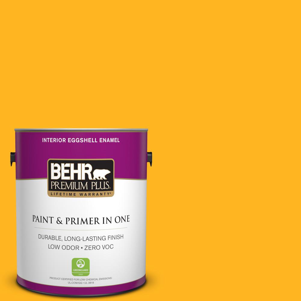 BEHR Premium Plus 1 gal. 370A3 Bicycle Yellow Eggshell Enamel Zero