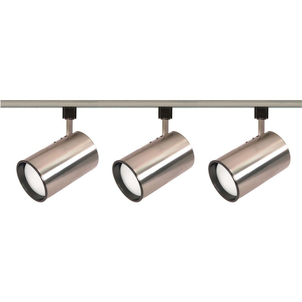 Glomar 3Light R30 Brushed Nickel Straight Cylinder Track Lighting Kit