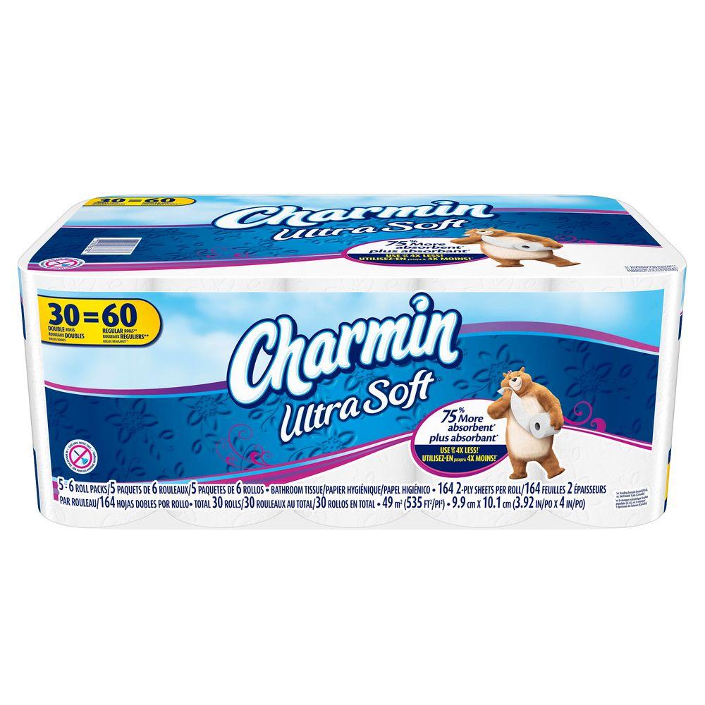 Charmin Ultra Soft Toilet Paper 30 Double Rolls 003700086788 The Home Depot