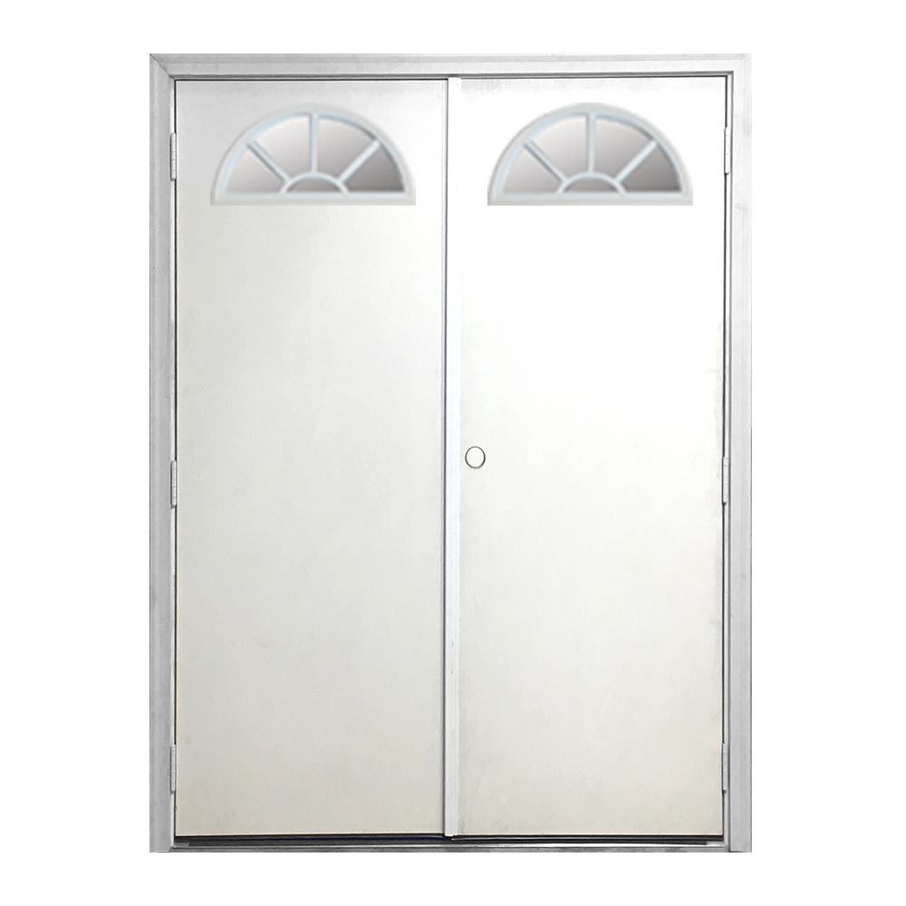 Steves Sons 60 In X 80 In Garden Shed Fan Lite White Primed Left Hand Outswing Fiberglass Prehung Front Door