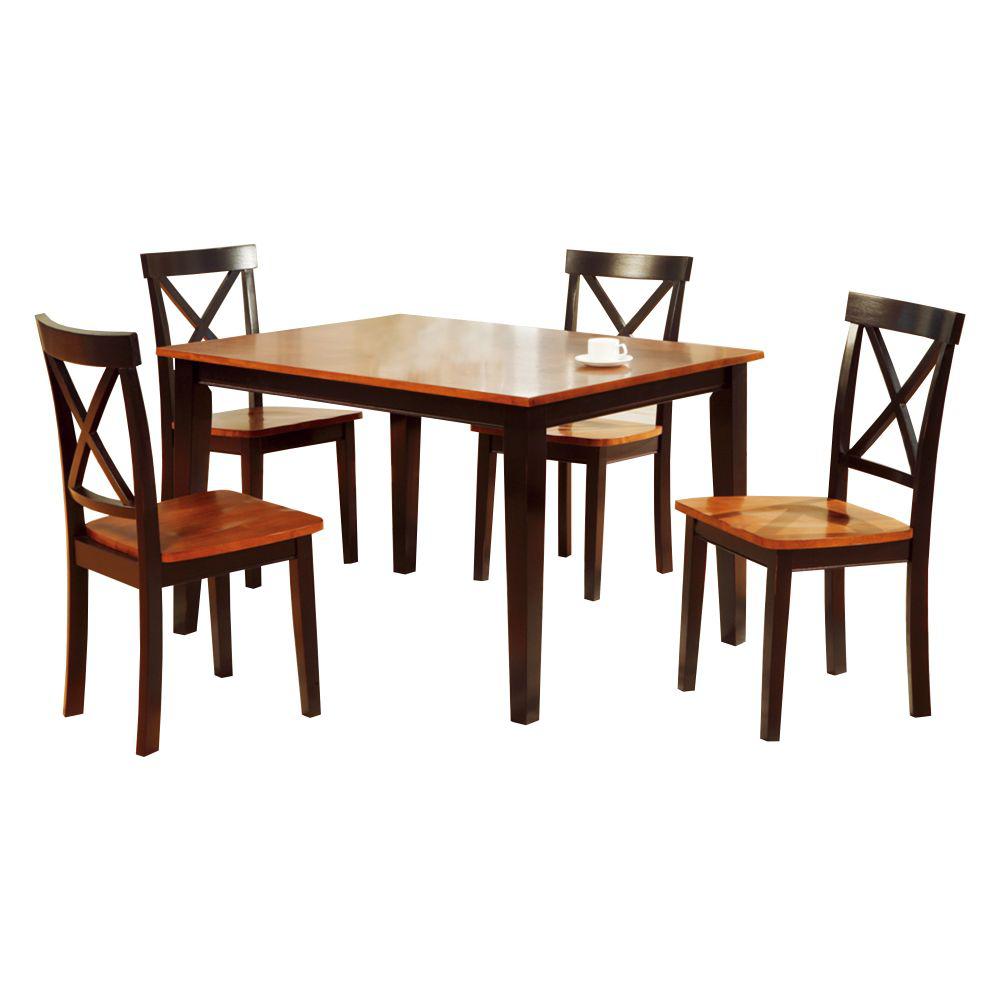 Benjara Decorous 5 Piece 2 Tone Brown Rubber Wood Dining Set