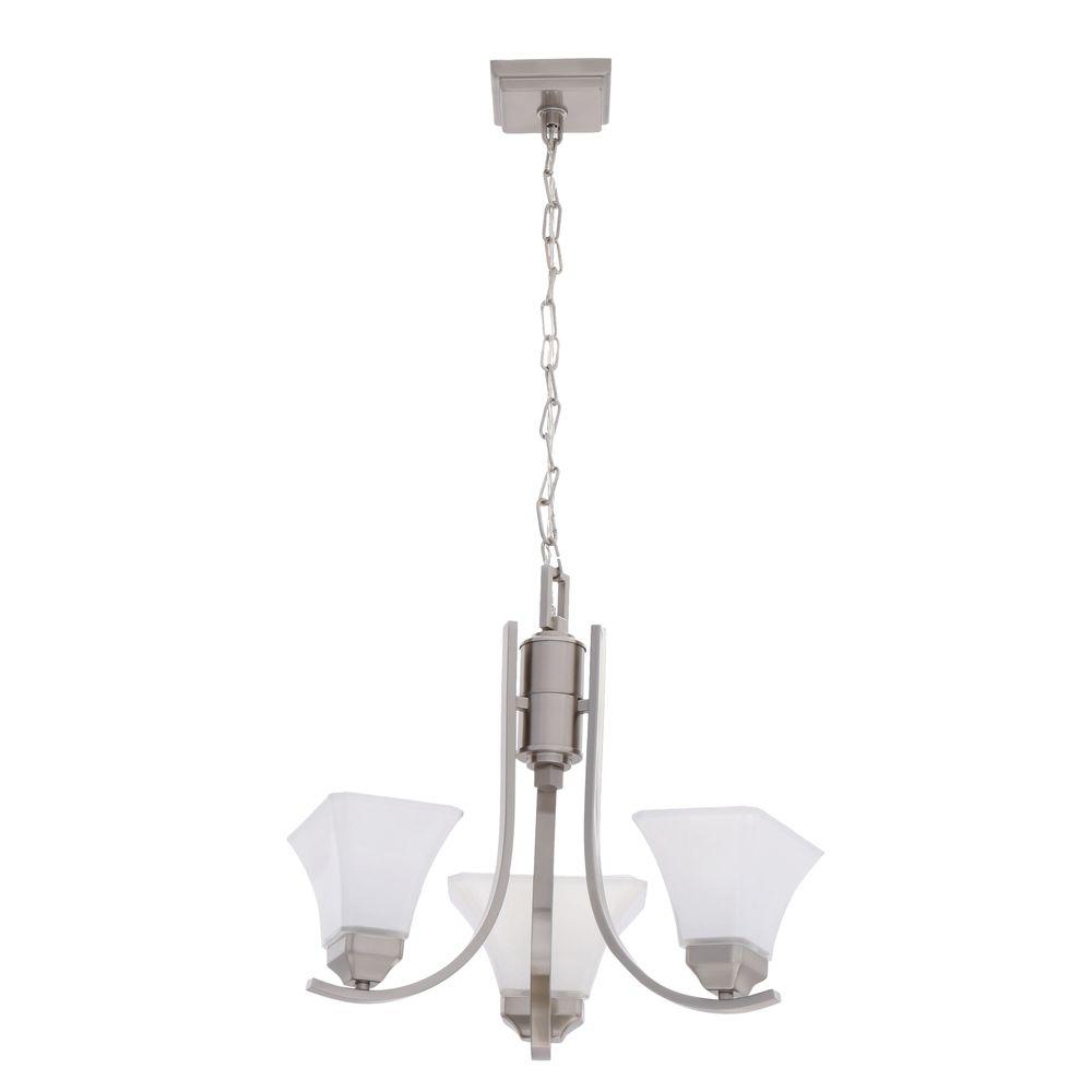 Hampton Bay Nove 3-Light Brushed Nickel Chandelier with White Glass Shades was $139.0 now $52.75 (62.0% off)