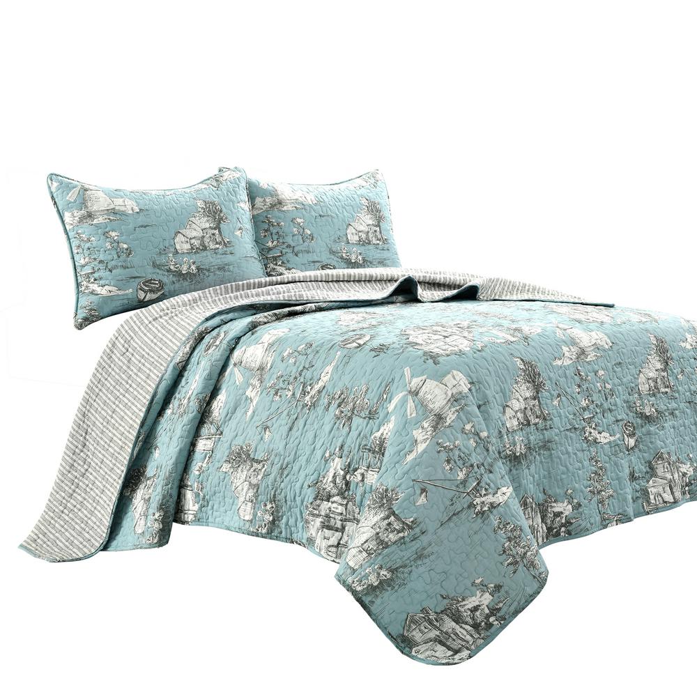 French Country Toile Cotton Reversible Quilt Blue White 3pc Set King 16t005445 The Home Depot - French Country Toile Bedding French Country Toile Cotton Reversible Quilt Blue White 3pc Set King 16t005445 The Home Depot - French Country Toile Bedding