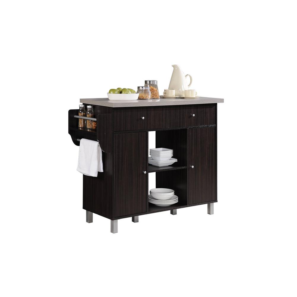 Hodedah Kitchen Island Chocolate Grey With Spice Rack And Towel