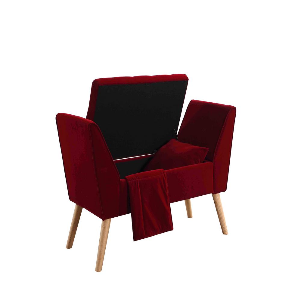 Red Mid Century Storage Bench With Pillow And Blanket Hb4699 The
