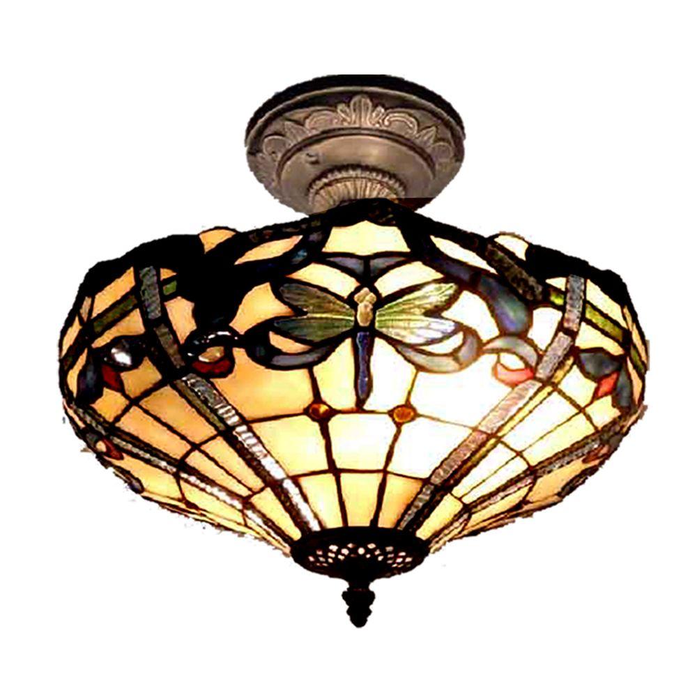 Stained Glass Flush Mount Lights Lighting The Home Depot Cabrini 2 Light Antique Bronze Semi Flush Mount With Art Glass Shade