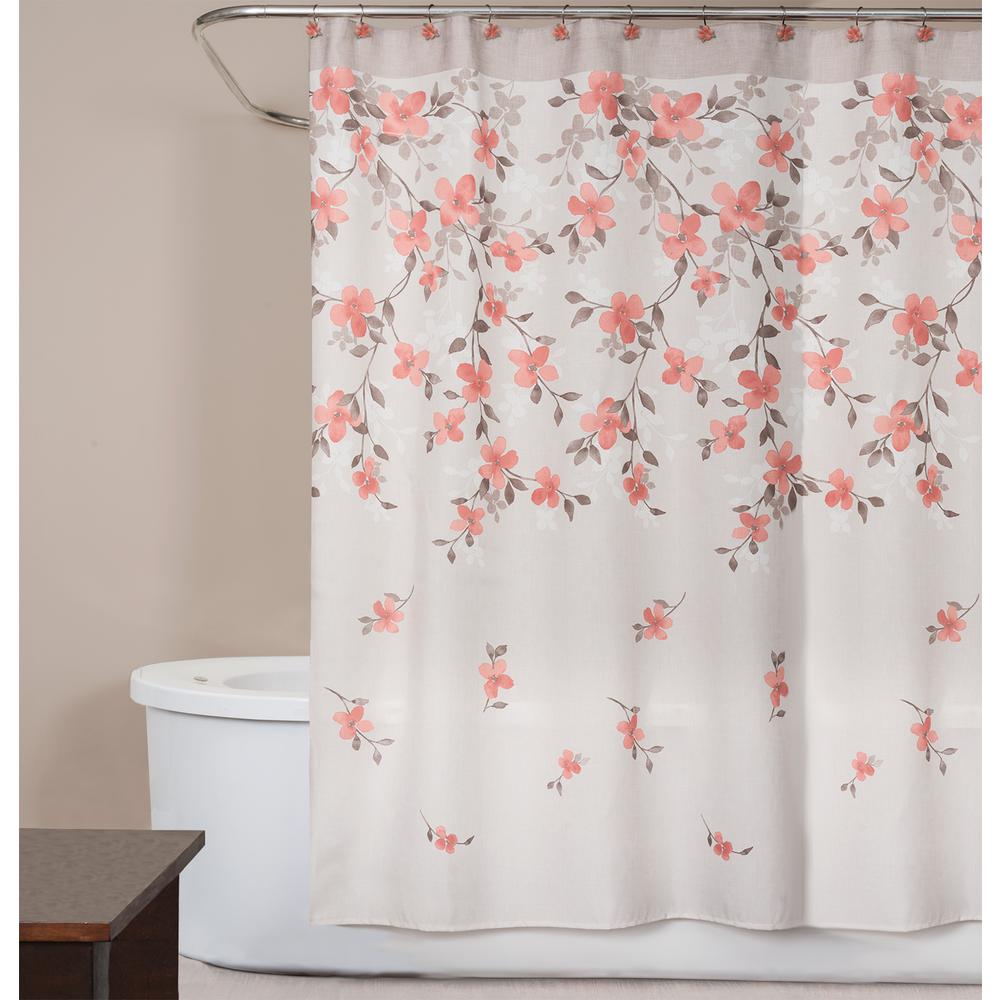 coral and tan shower curtain
