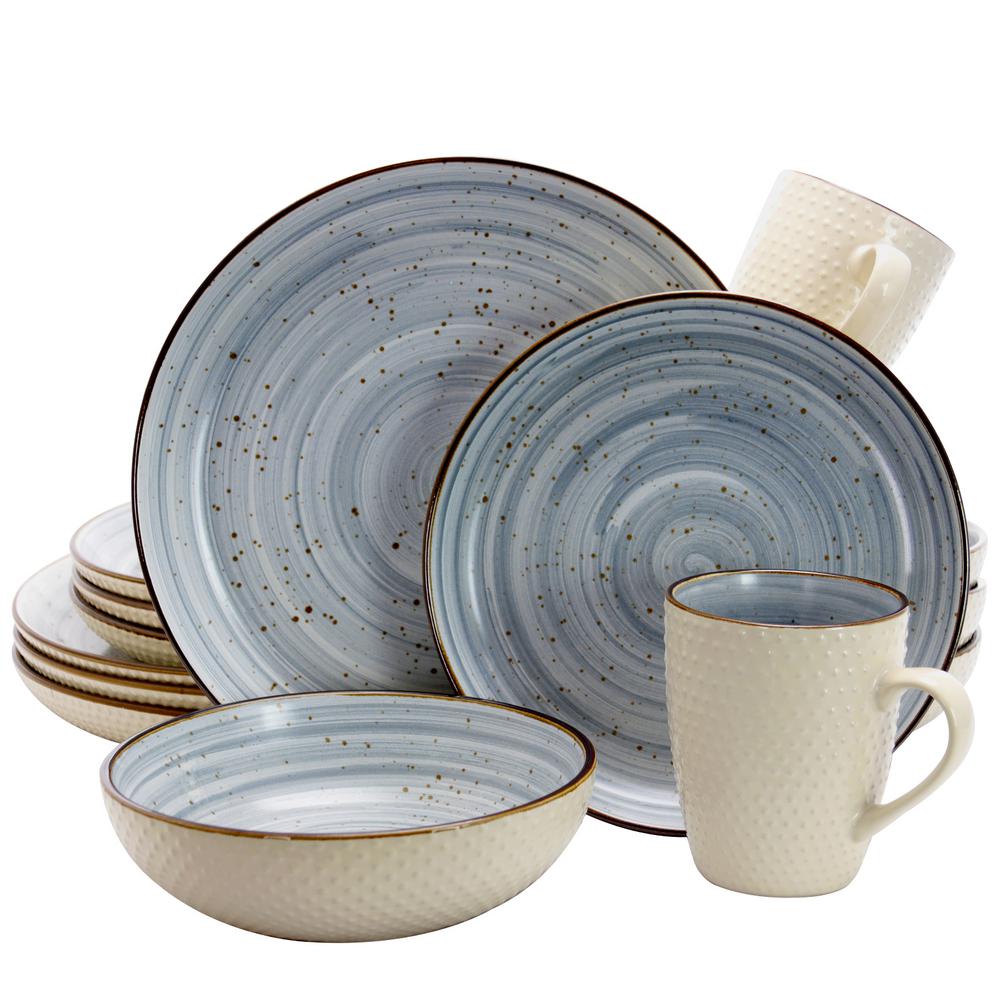 Elama Mellow 16-Piece Powder Blue Textured Dinnerware Set-985110053M