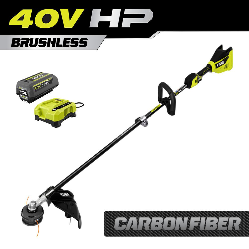 RYOBI 40V HP Brushless 15 in. Cordless Carbon Fiber Shaft Attachment Capable String Trimmer with 4.0 Ah Battery and Charger