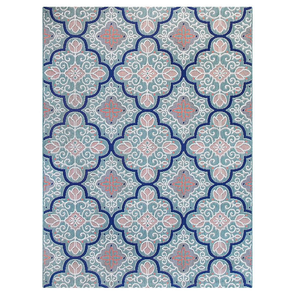 Hampton Bay Star Moroccan Teal/Coral 8 ft. x 10 ft. Floral Indoor