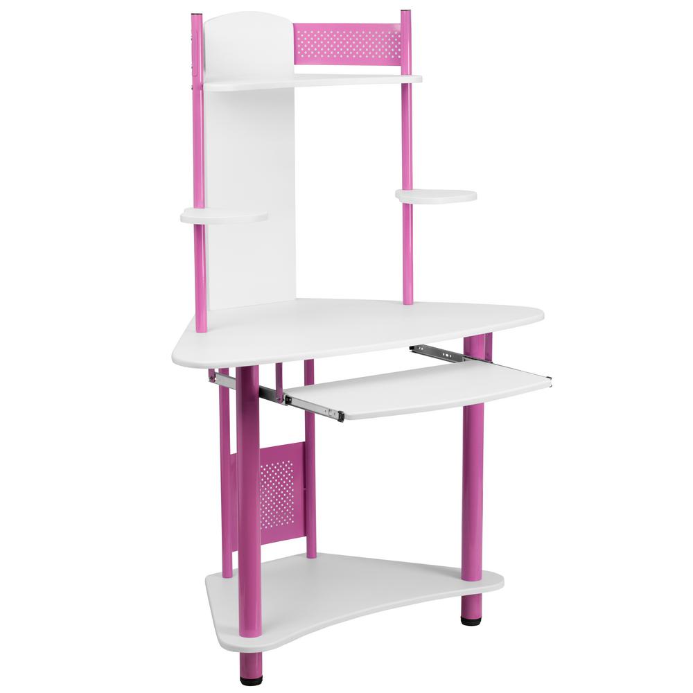 Pink Corner Computer Desk With Hutch