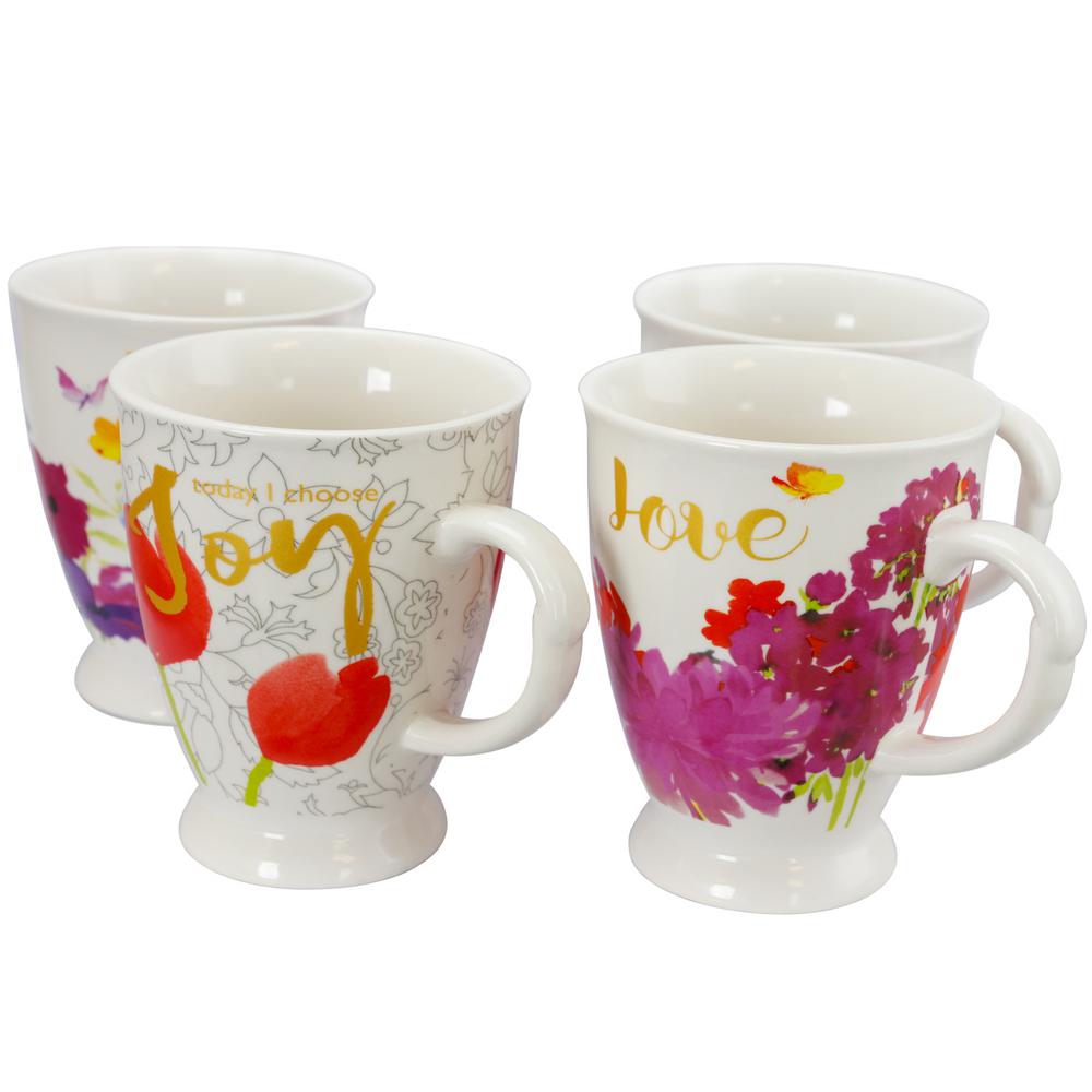 Gibson Home Bold Assorted Designs Floral 17.4 oz. Cup (Set of 4)985110082M The Home Depot