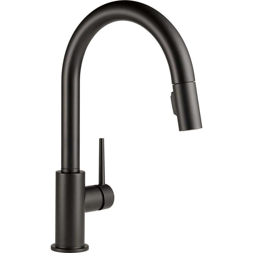 Delta Trinsic Single Handle Pull Down Sprayer Kitchen Faucet With   Matte Black Delta Pull Down Faucets 9159 Bl Dst 64 1000 