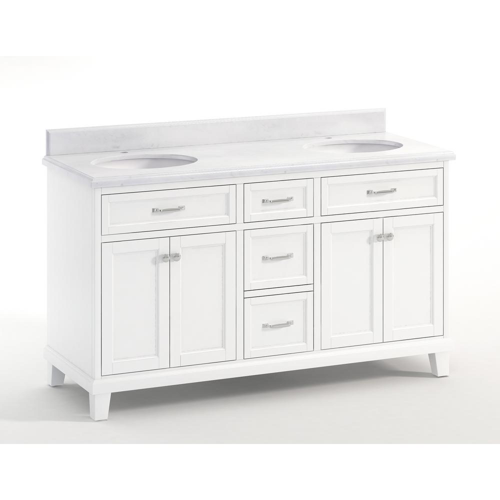 Unbranded Kenston 60 In White Artificial Marble Vanity Top With Double Basin In White And Backsplash Wf6985 60 The Home Depot