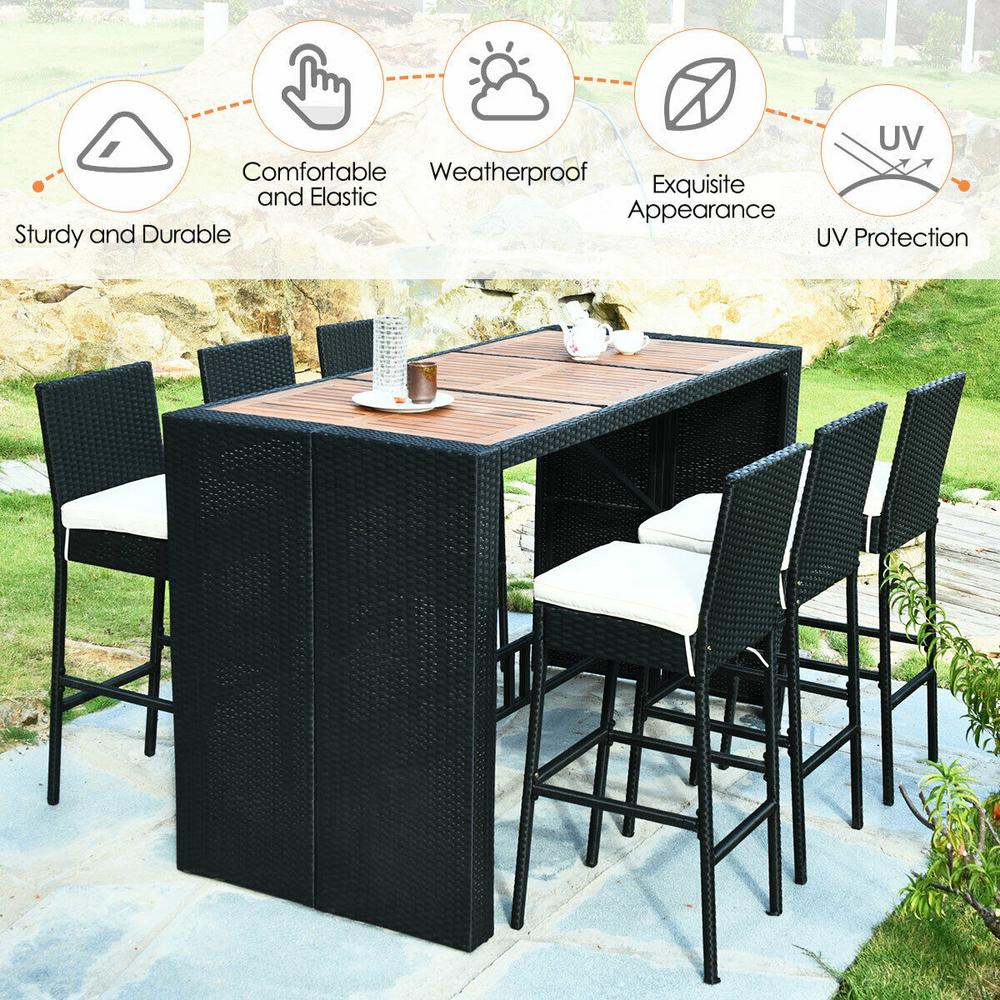 Costway Black 7 Piece Wicker Outdoor Dining Set With Beige Cushions Hw63219 The Home Depot